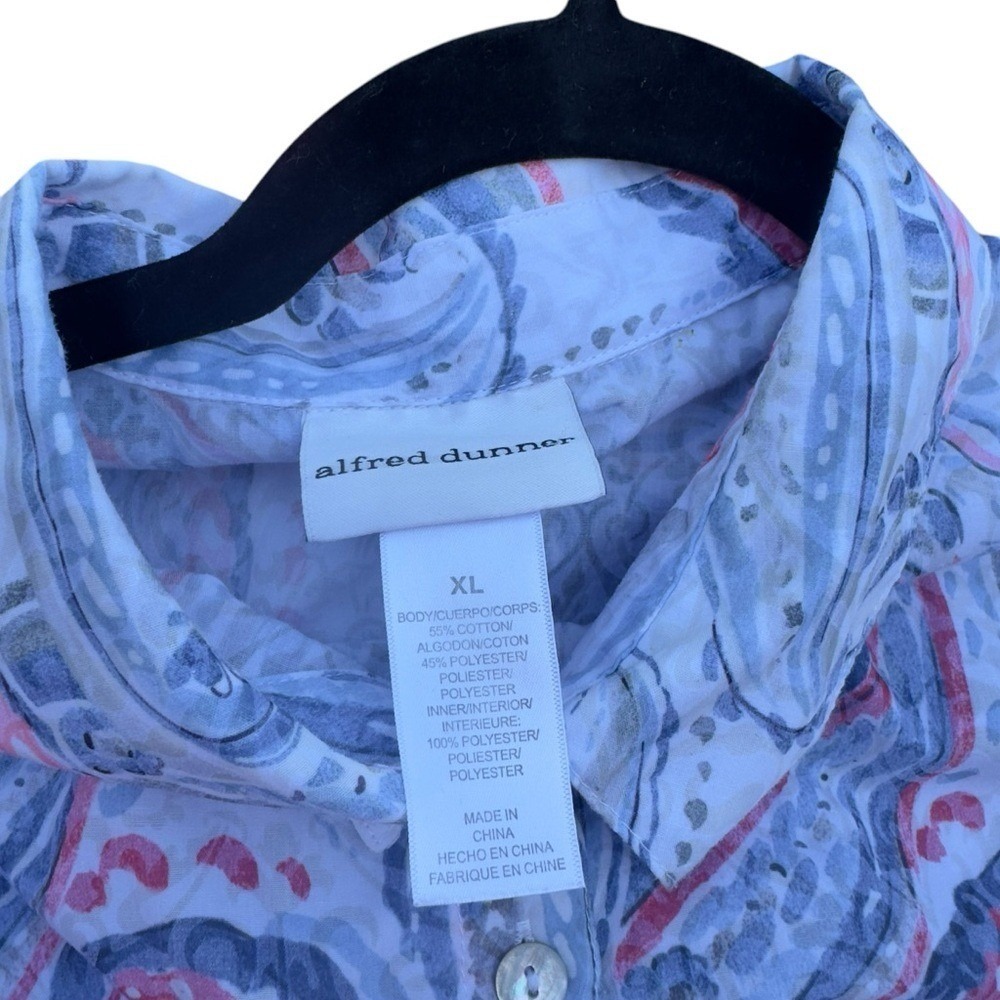 Alfred Dunner Blue Pink Paisley Button Front Blouse Women's XL Roll Tab Shirt - Picture 9 of 16